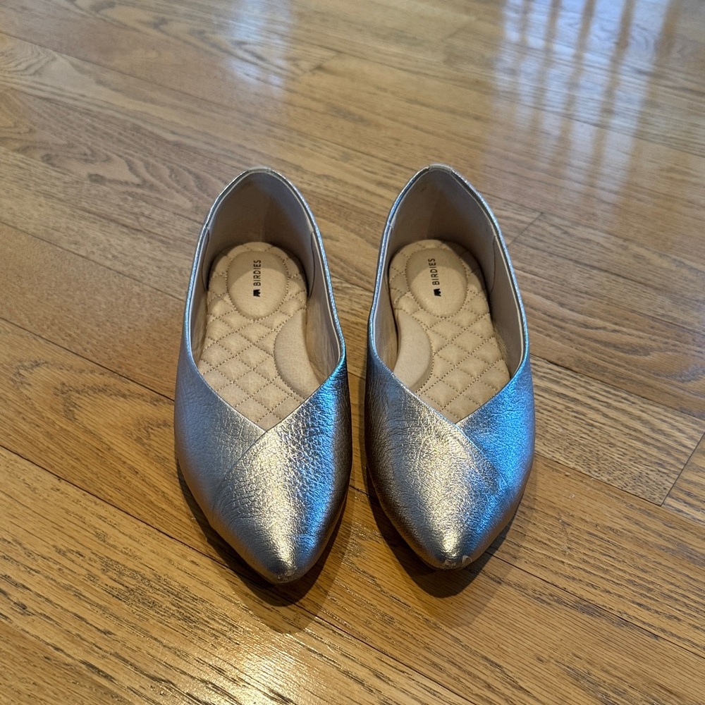 Birdies Metallic Silver Flats